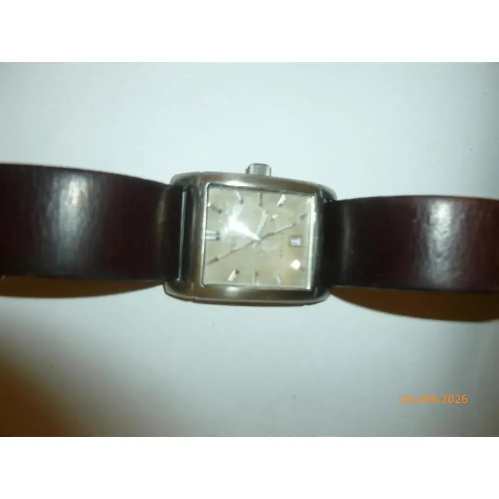 Fossil Arkitekt FS-2964 28mm Silver Tone Date Watch‎ w/Leather Band